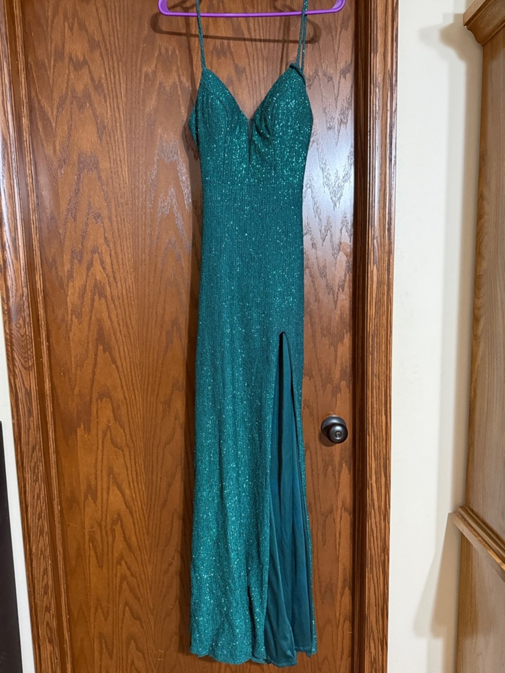 City Triangles Green Sparkle Spaghetti-Strap Prom Dress